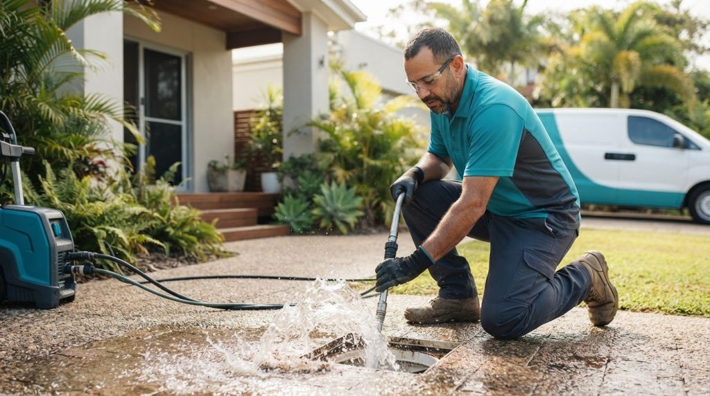 Clearing blocked drains with a hyrdo-jetter